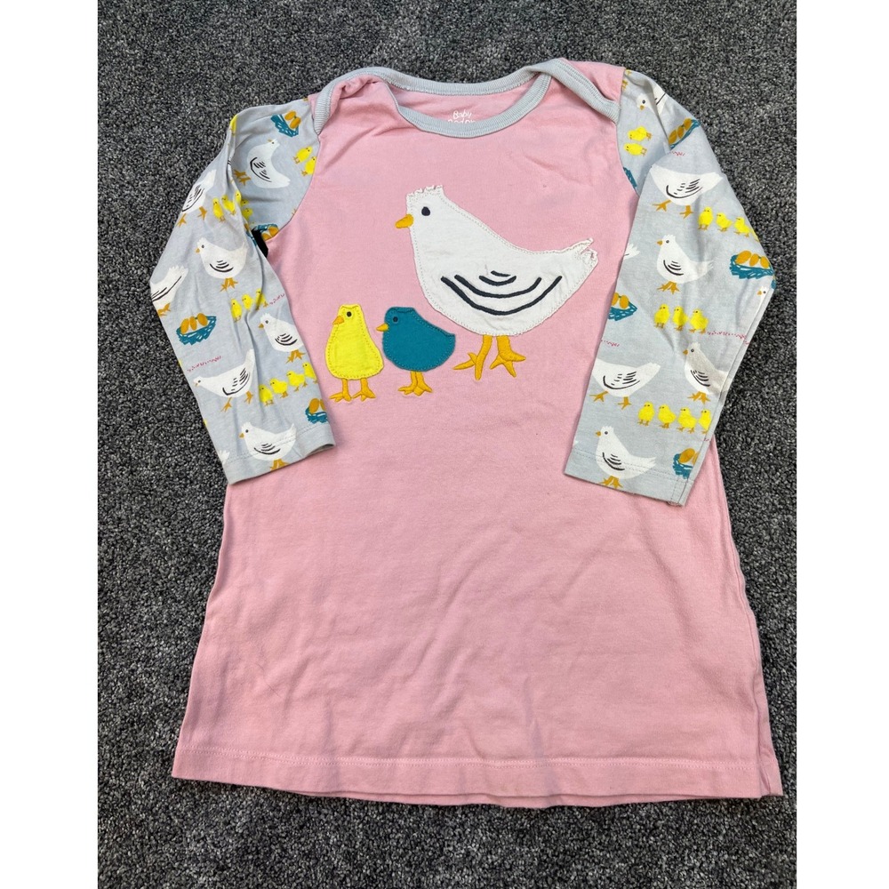 Baby Boden Chicken Easter Patchwork Applique Long Sleeve Pink Dress Girls 2-3Y